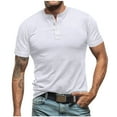 thumbnail image 1 of Men's Casual Henley Shirts Classic Button Cotton Short Sleeve T-Shirt Summer Basic Solid Lightweight Tees Tops, 1 of 5