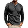 thumbnail image 1 of Men's Casual Henley Shirts Classic Button Long Sleeve Cotton T-Shirt Spring Fall Basic Tees Solid Color Lightweight Pullover Tops, 1 of 5