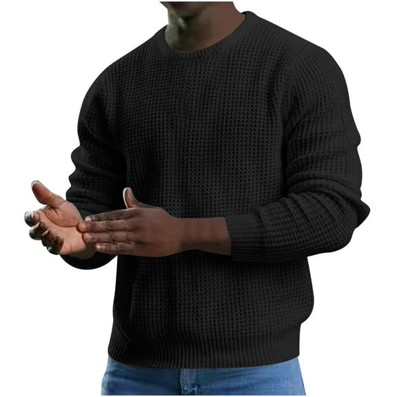 Men's Casual Henley Shirts Long Sleeve Crewneck Knitted Pullover Fall Winter Solid Color Slim Basic T-Shirt