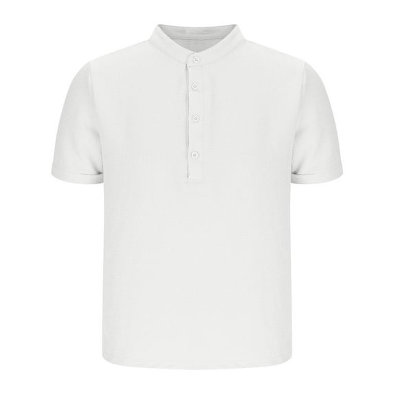 Men's Casual Henley Tee Shirt Band Collar Short Sleeve Lightweight Button T-Shirts Comfy Solid Pullover