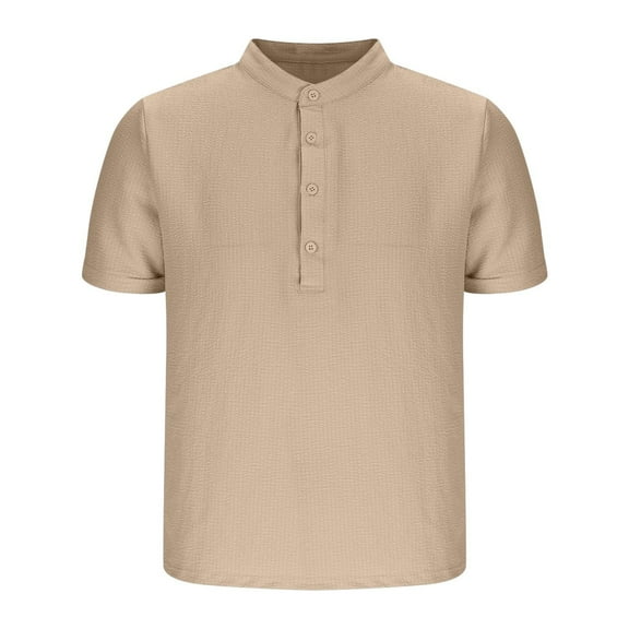 Men's Casual Henley Tee Shirt Band Collar Short Sleeve Lightweight Button T-Shirts Comfy Solid Pullover
