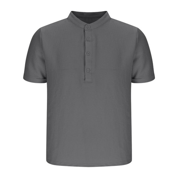 Men's Casual Henley Tee Shirt Band Collar Short Sleeve Lightweight Button T-Shirts Comfy Solid Pullover