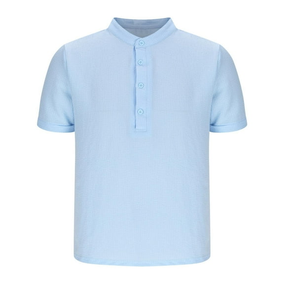 Men's Casual Henley Tee Shirt Band Collar Short Sleeve Lightweight Button T-Shirts Comfy Solid Pullover