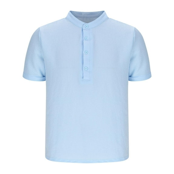 Men's Casual Henley Tee Shirt Band Collar Short Sleeve Lightweight Button T-Shirts Comfy Solid Pullover