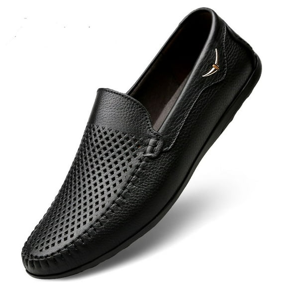 Men's Casual Hollow Loafers Slip On Leather Shoes Breathable Driving Shoes Moccasins Classic Penny Loafer Flats Boat Shoes