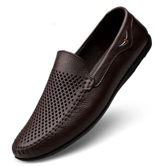 Men's Casual Hollow Loafers Slip On Leather Shoes Breathable Driving Shoes Moccasins Classic Penny Loafer Flats Boat Shoes