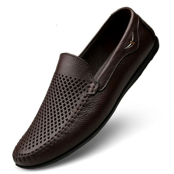Men's Casual Hollow Loafers Slip On Leather Shoes Breathable Driving Shoes Moccasins Classic Penny Loafer Flats Boat Shoes