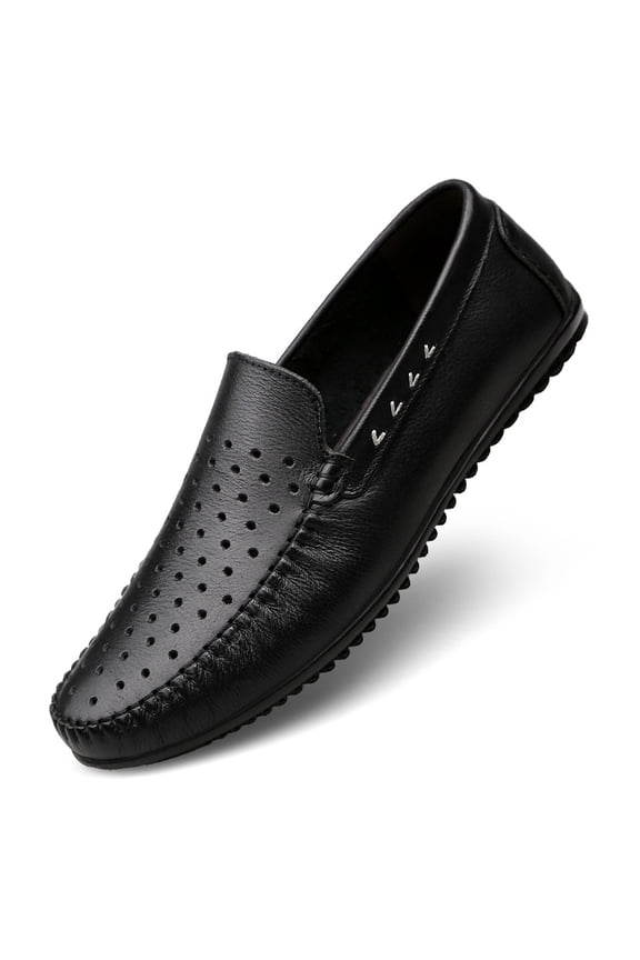 Men's Casual Hollow Loafers Slip On Leather Shoes Breathable Driving Shoes Moccasins Classic Penny Loafer Flats Boat Shoes