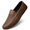 thumbnail image 1 of Men's Casual Hollow Loafers Slip On Leather Shoes Breathable Driving Shoes Moccasins Classic Penny Loafer Flats Boat Shoes, 1 of 1