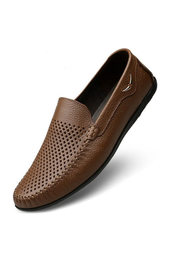 Men's Casual Hollow Loafers Slip On Leather Shoes Breathable Driving Shoes Moccasins Classic Penny Loafer Flats Boat Shoes