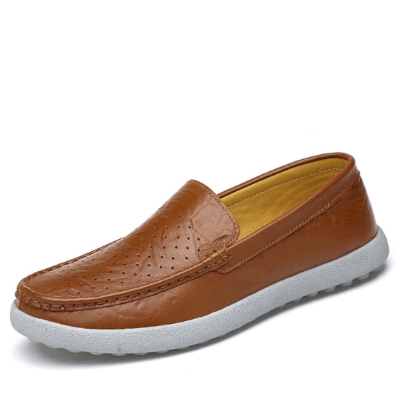 Men's Casual Hollow Loafers Slip On Leather Shoes Breathable Driving Shoes Moccasins Classic Penny Loafer Flats Boat Shoes