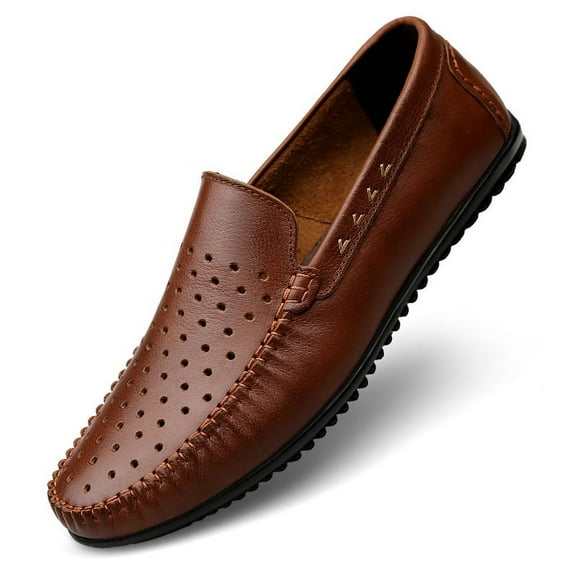 Men's Casual Hollow Loafers Slip On Leather Shoes Breathable Driving Shoes Moccasins Classic Penny Loafer Flats Boat Shoes