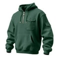 thumbnail image 1 of LWavelet Men's Quarter Zip Hoodie with Utility Pockets - Casual Everyday Fall Winter Pullover Dark Green 3XL, 1 of 6