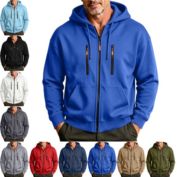 Men's Casual Hooded Jacket Zip Up Long Sleeve with Pockets Work Wear Jacket