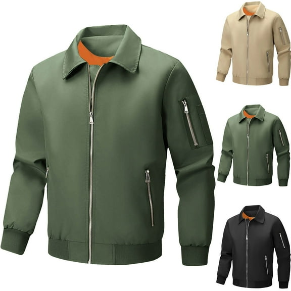 Men's Casual Hooded Jacket windproof Lightweight Full Zip Winter Coats Solid Color Long Sleeved Workwear Flight Suit Loose Outerwear with Pocket Black S