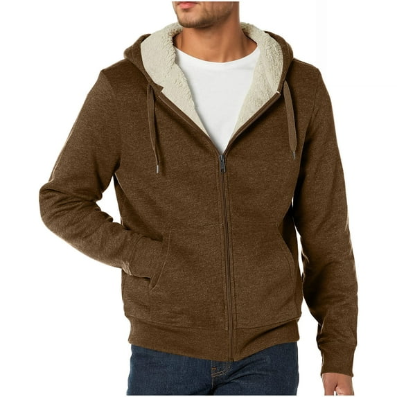 Men's Casual Hooded Lined Zip Up Jacket Lightweight Warm Outdoor Comfortable Coat With Pockets