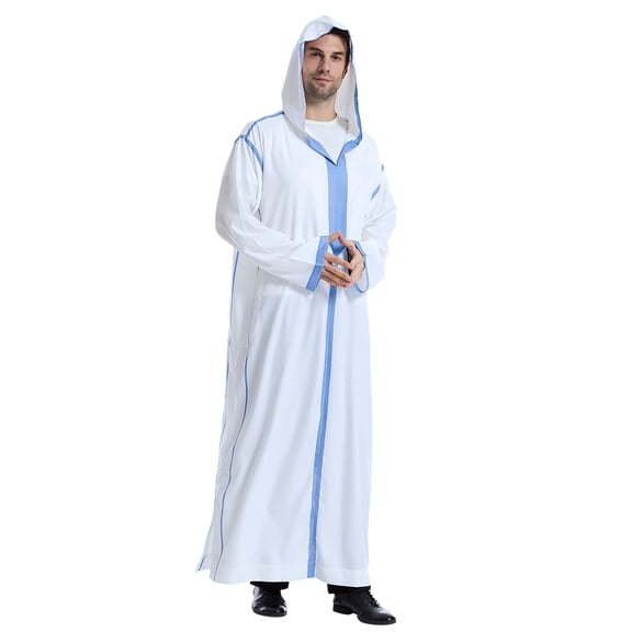Men's Casual Hooded Long Sleeved Robe With Embroidered Medium Satin