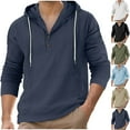 thumbnail image 1 of Men's Casual Hooded Pullover Top Jacket Half-Zip Long Sleeves Loose Fit Fleece Soft Warm Streetwear Loungewear Travel Gym Workout Hoodie | AESTIVO,Navy L, 1 of 9