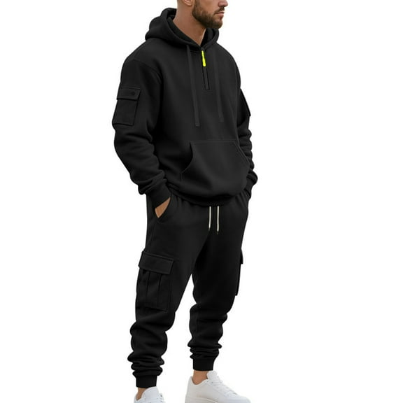Men’s Casual Hooded Sweatshirt and Jogger Pants Set with Drawstring Waist and Multiple Utility Pockets for Everyday Wear