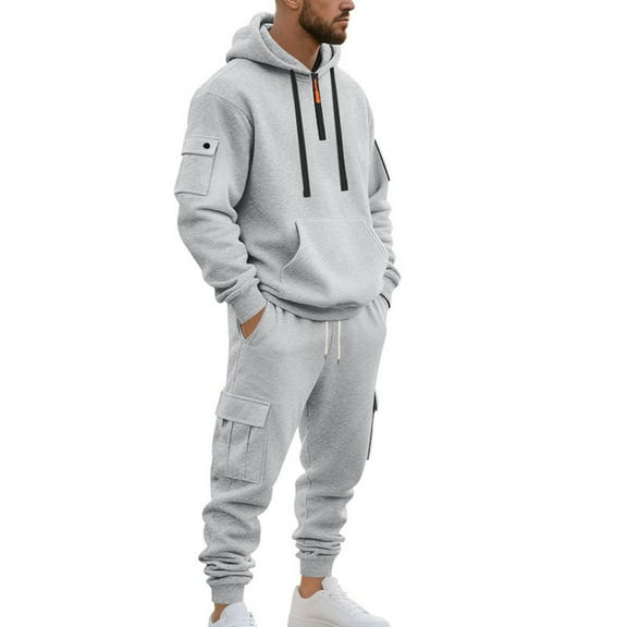 Men’s Casual Hooded Sweatshirt and Jogger Pants Set with Drawstring Waist and Multiple Utility Pockets for Everyday Wear