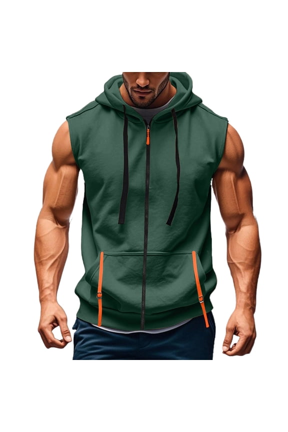 Men's Casual Hooded Vest, Waistcoat Pullover Design for Layering and Everyday Comfort in Cool Weather,Dark Green,S