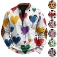 thumbnail image 1 of Men's Casual Hoodie American Heart Print Round Neck Long Sleeve Half Pullover for Valentine's Day Winter Fashion,Black,L, 1 of 4