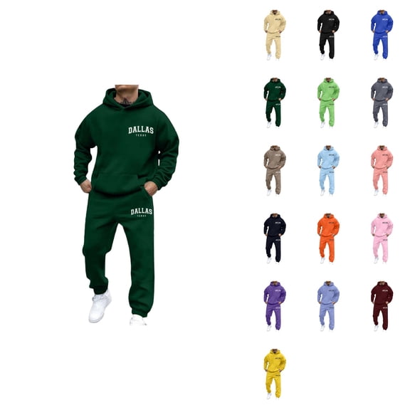 Men's Casual Hoodie and Jogger Set, Letter Print Sweatsuit for Everyday Wear, Spring Fall Winter Track Suit, 2-Piece Athletic Gym Activewear Lounge Set