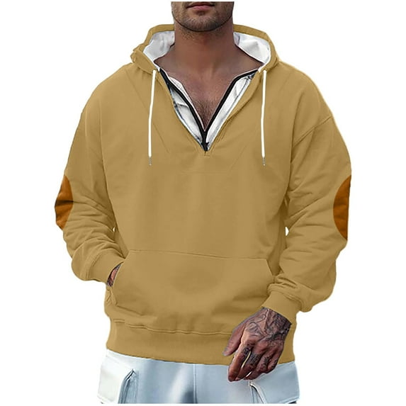 Men's Casual Hoodie Sports Loose With Drawstring Quarter Zipper Pullover Workout Hoodie Tops with Pocket Men's Hoodie