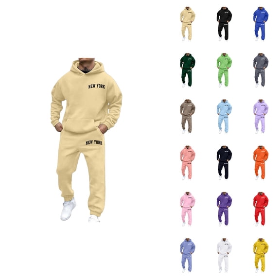 Men's Casual Hoodie Sweat Suit Set, Loose Fit Printed Pullover Hooded Sweatshirt with Jogger Pants for Autumn Winter Daily Wear, 2-Piece Gym Workout Tracksuit