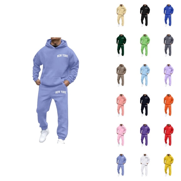 Men's Casual Hoodie Sweat Suit Set, Loose Fit Printed Pullover Hooded Sweatshirt with Jogger Pants for Autumn Winter Daily Wear, 2-Piece Gym Workout Tracksuit