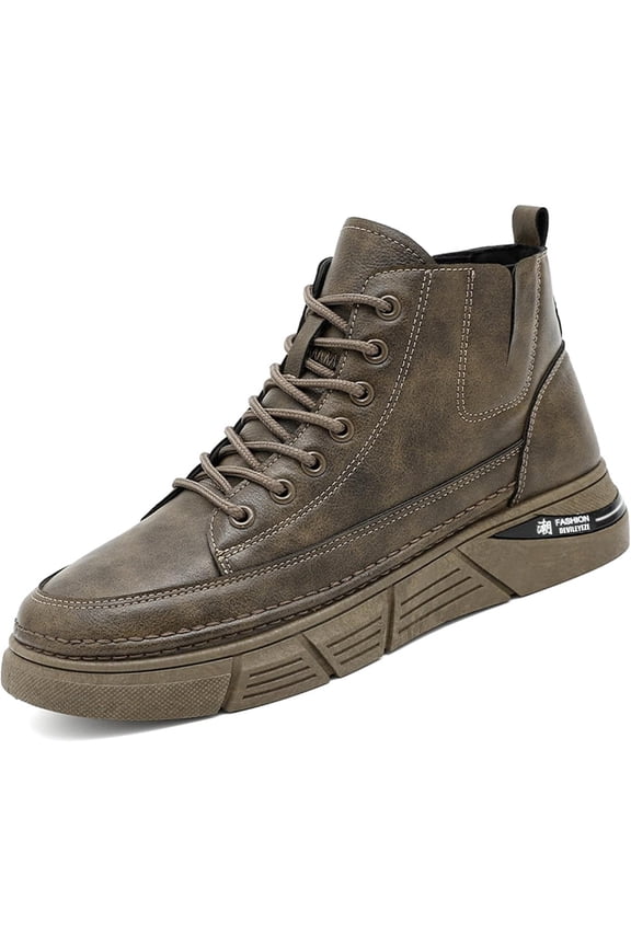 Men's Casual Italian High-top Leather Boots Outdoor Lace-up Shock-absorbing Softsole Business Dress Booties Waterproof Non-Slip Chukka Walking Ankle Boots
