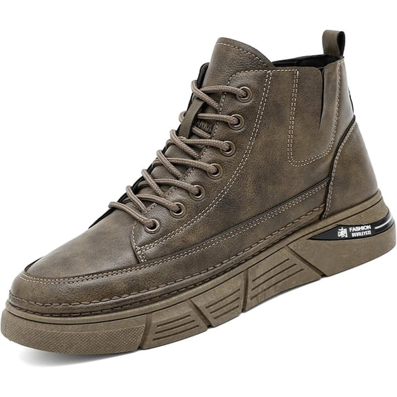 Men's Casual Italian High-top Leather Boots Outdoor Lace-up Shock-absorbing Softsole Business Dress Booties Waterproof Non-Slip Walking Ankle Boots