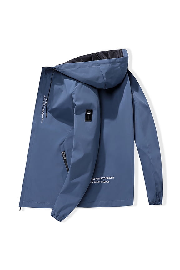 Men's Casual Jacket Autumn Winter Lined Zippered Outerwear Lightweight Comfortable Letter Print Round Neck Long Sleeve Pockets