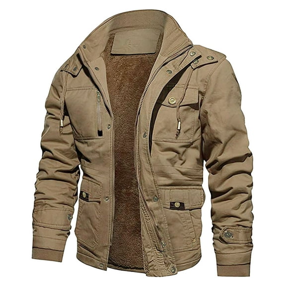 Men's Casual Jacket Autumn Winter Warm Detachable Hooded Lined Long Coat for Outdoor Comfort