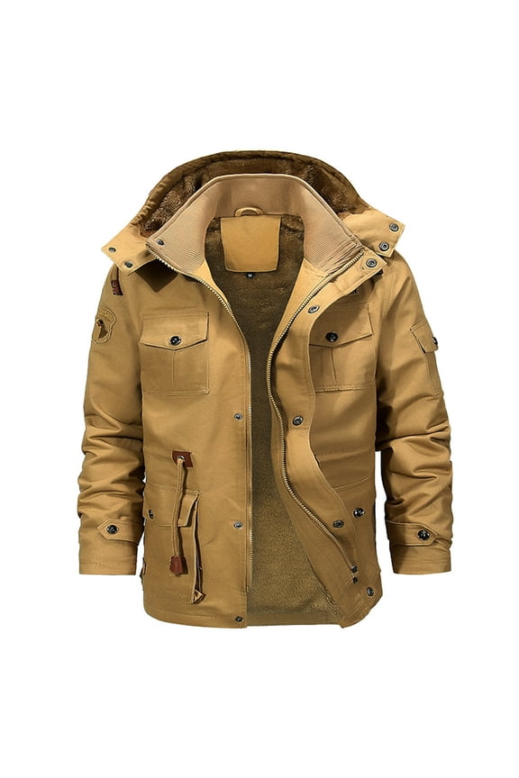 Men's Casual Jacket Autumn Winter Warm Hooded Zipper Coat with Pockets for Outdoor Comfort