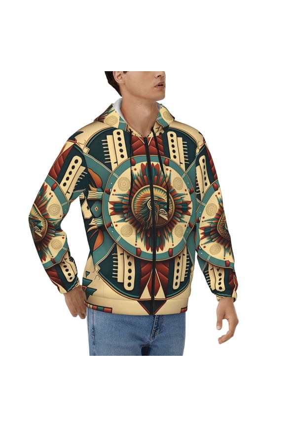 Men's Casual Jacket Full Zip Hoodie Hooded Sweatshirts, Geometric Southwestern Native American