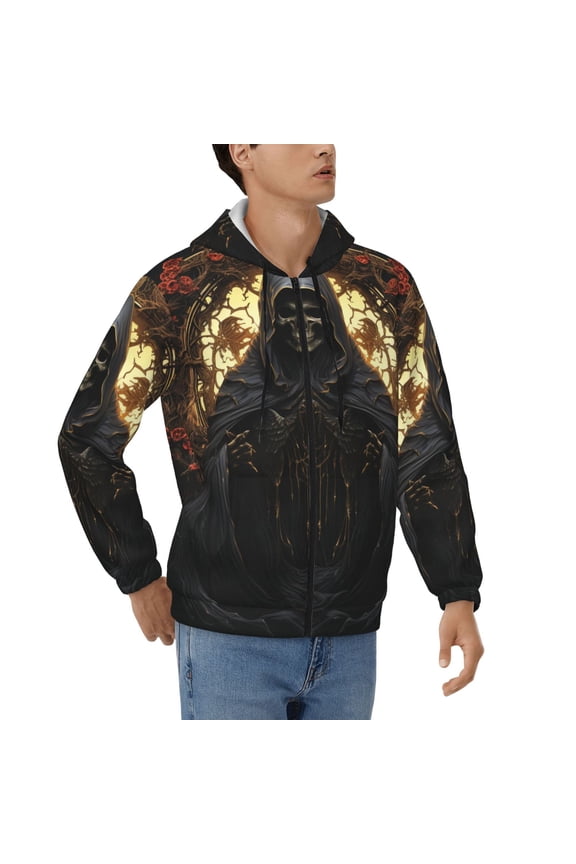 Men's Casual Jacket Full Zip Hoodie Hooded Sweatshirts, Grim Reaper Skull Angel Skeleton Cool