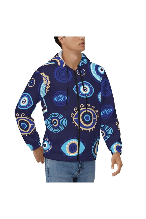 Men's Casual Jacket Full Zip Hoodie Hooded Sweatshirts, Magic Evil Eyes