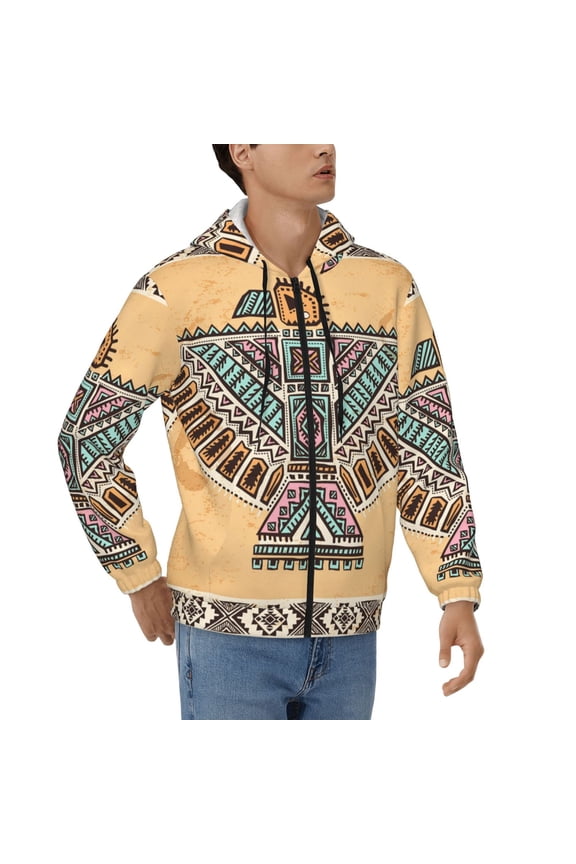 Men's Casual Jacket Full Zip Hoodie Hooded Sweatshirts, Tribal Eagle Symbols Native American