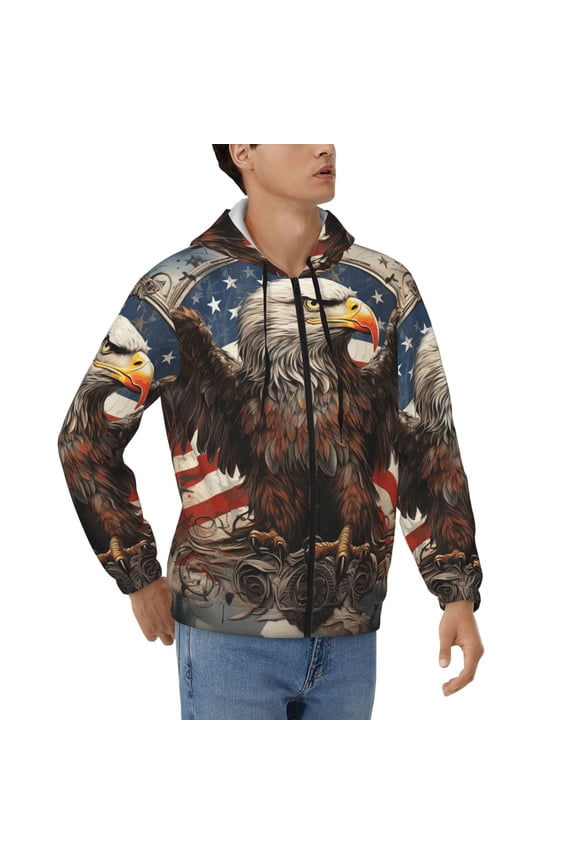 Men's Casual Jacket Full Zip Hoodie Hooded Sweatshirts, United States Navy Eagle American Flag USA