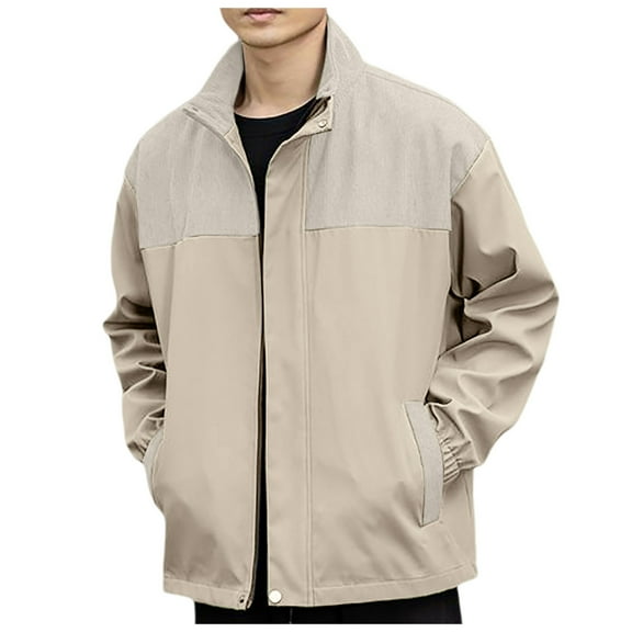 Men's Casual Jacket Lightweight Breathable Athleisure Top with Stand Collar Color Block Design for Outdoor Activities