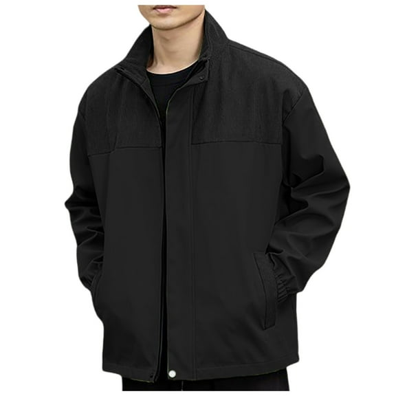 Men's Casual Jacket Lightweight Breathable Athleisure Top with Stand Collar Color Block Design for Outdoor Activities