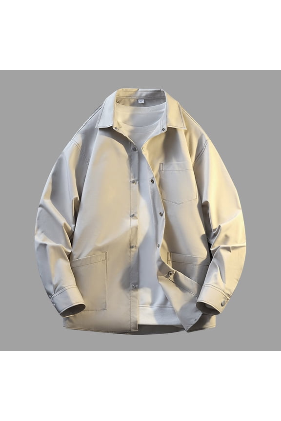 Men's Casual Jacket, Long Sleeve Button Down Design with Turn-Down Collar, Snap Buttons and Multiple Pockets, Durable Oxford Cloth for Daily Outerwear