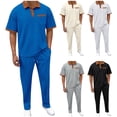 thumbnail image 1 of Men's Casual Jacket Pants Suit Set Short Sleeve Lapel Turndown Collar Blouse Top Two Piece Outfit Modern Business Casual Travel Office Work | AESTIVO,White XL, 1 of 8