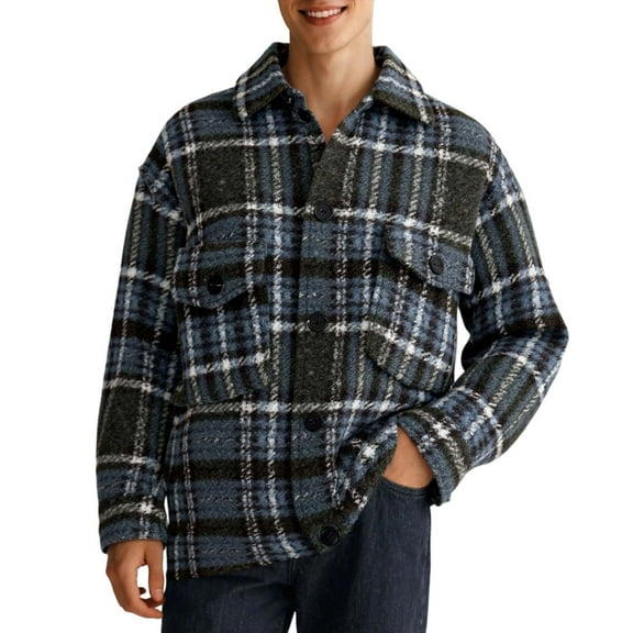 Men's Casual Jacket Plaid Houndstooth Wool Blend Coat Stylish Retro Outerwear For Fall Winter Fashion