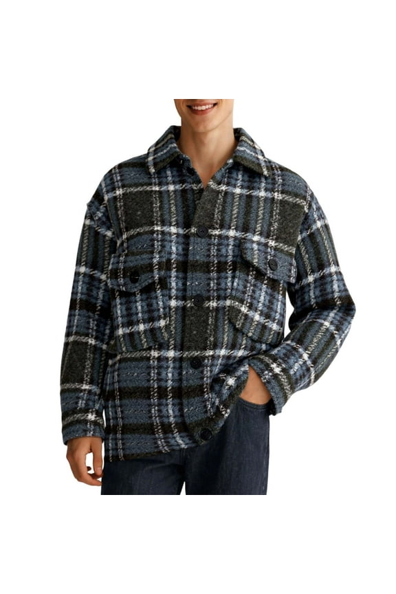 Men's Casual Jacket Plaid Houndstooth Wool Blend Coat Stylish Retro Outerwear For Fall Winter Fashion
