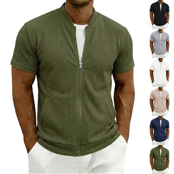 Men's Casual Jacket Quick Dry Polyester, Stand Up Collar Short Sleeve Zip Up Active Top, Lightweight Outdoor Rain Shell, Cycling Running Fishing | Zenithor,Army Green L