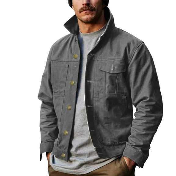 Men's Casual Jacket Solid Color Lightweight Comfortable Button Front Classic Stylish Outdoor Coat for Daily Wear