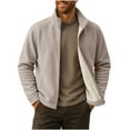 thumbnail image 1 of Men's Casual Jacket Stand Collar Front-Zip Solid Color Long Sleeve Polar Fleece Outwear Velvet Thermal Coat With Pockets (XL, Khaki), 1 of 5