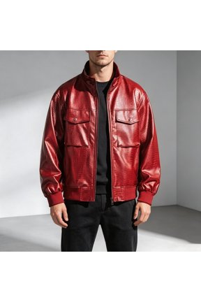 Men's Casual Jacket for Everyday Wear with Rugged Pattern and Relaxed Fit Casual Coat for Autumn and Winter Use, Red, M